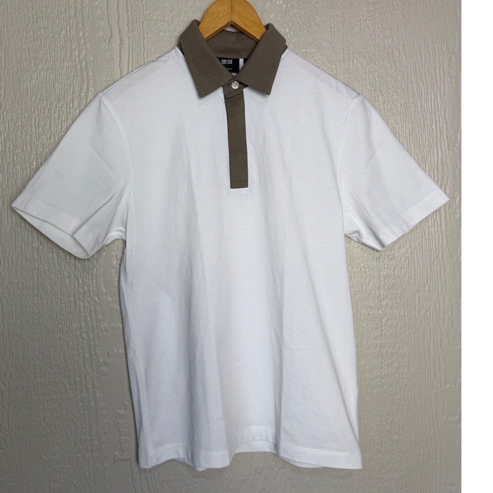 Uniqlo x Theory Mens White Contrast Collar Short Sleeve Polo Shirt Size S